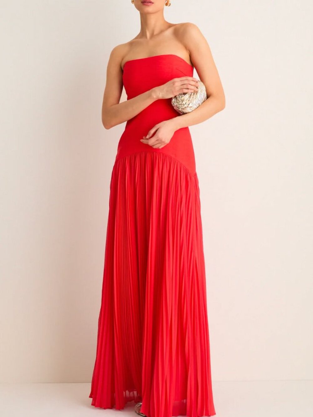 BEST Alexis Sunniva Maxi Dress Gown - Red Pleated Party Cocktail Wedding